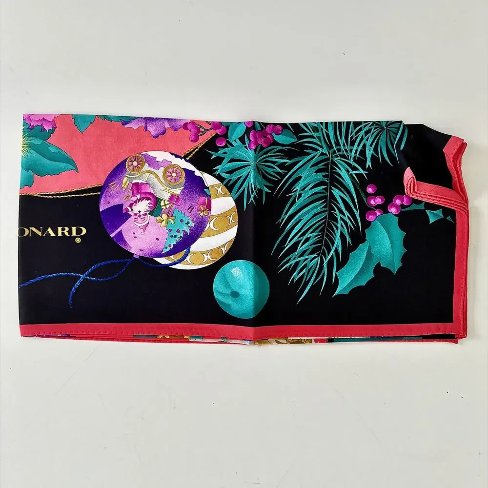 VINTAGE LEONARD HOLIDAY SILK SCARF IN GIFT BOX